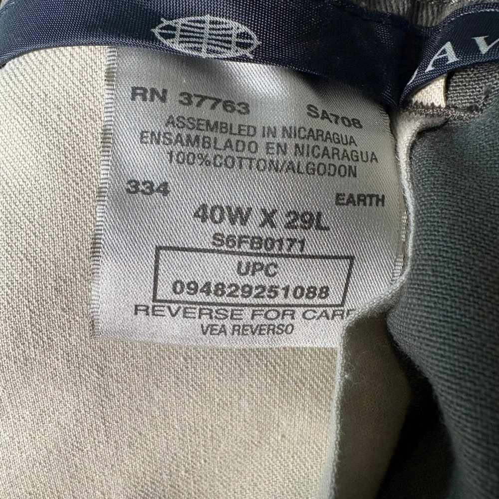 Savane Chino Pants Mens 40x29 Green Excellent Cotton Flat Front Straight Leg